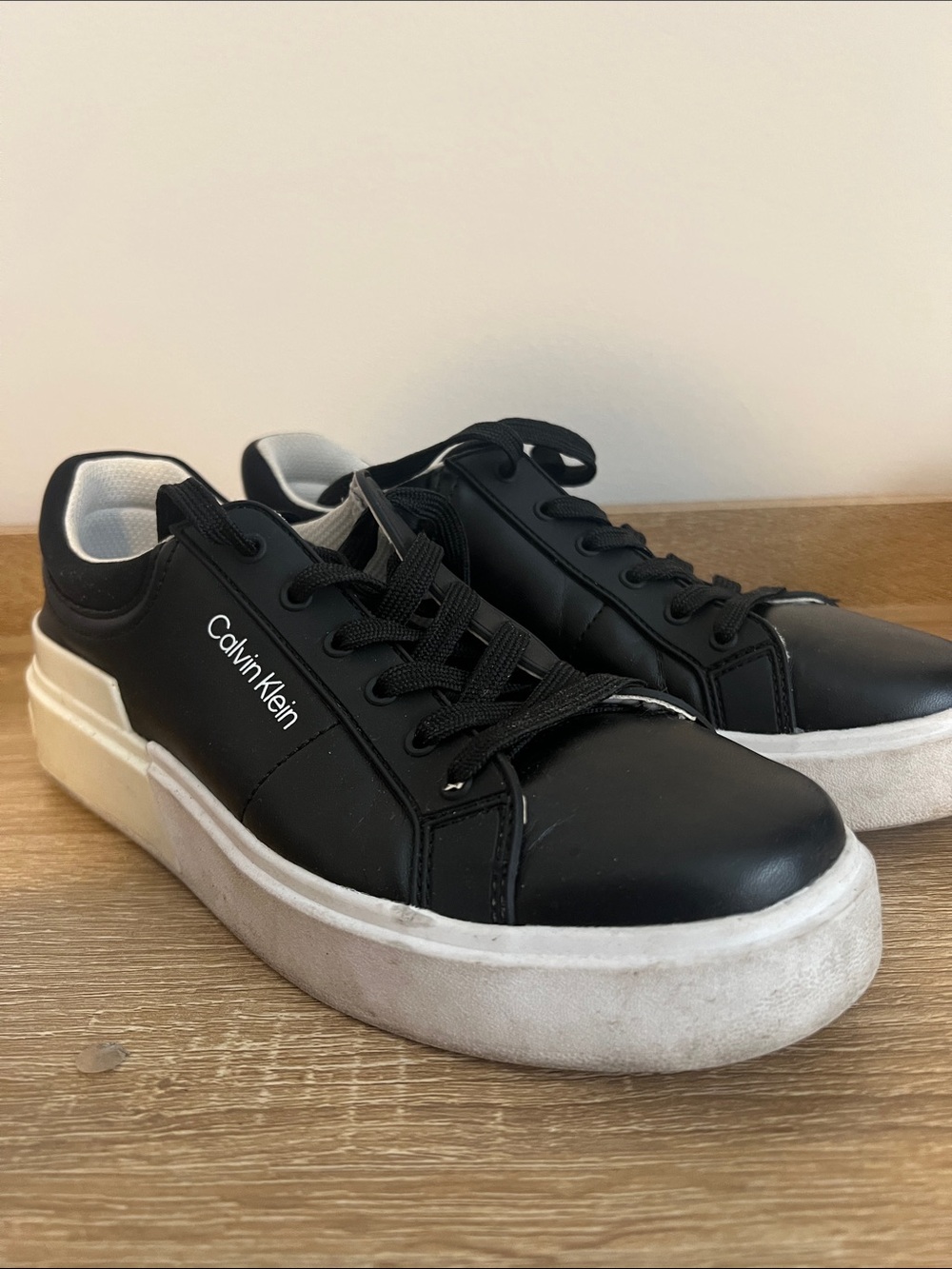 Calvin Klein Black and White Platform Lace-Up Sneakers